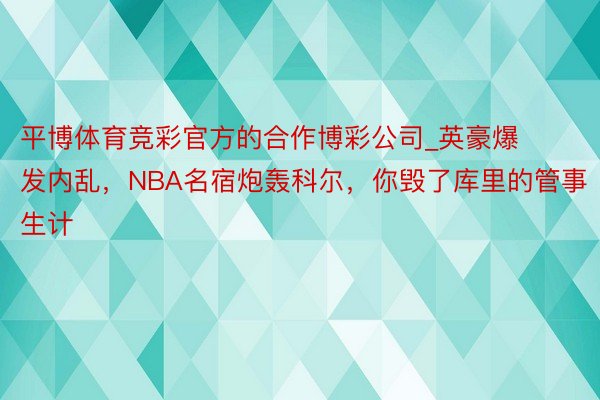 平博体育竞彩官方的合作博彩公司_英豪爆发内乱，NBA名宿炮轰科尔，你毁了库里的管事生计