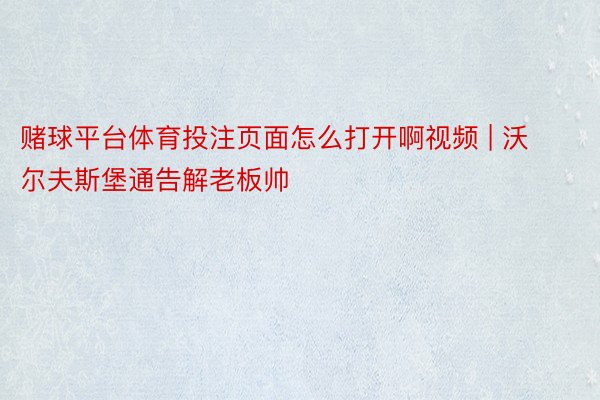 赌球平台体育投注页面怎么打开啊视频 | 沃尔夫斯堡通告解老板帅