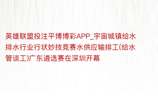 英雄联盟投注平博博彩APP_宇宙城镇给水排水行业行状妙技竞赛水供应输排工(给水管谈工)广东遴选赛在深圳开幕