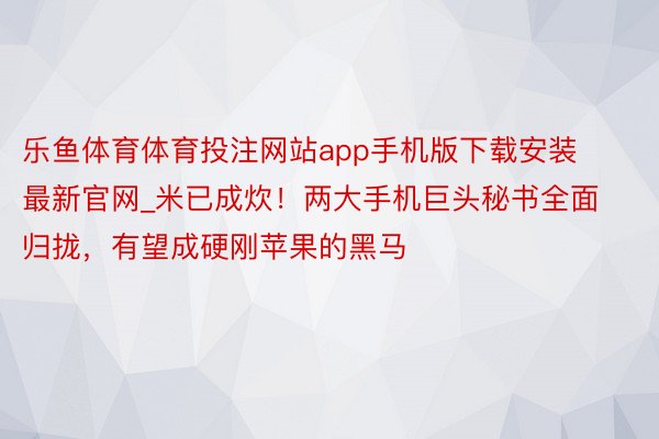 乐鱼体育体育投注网站app手机版下载安装最新官网_米已成炊！两大手机巨头秘书全面归拢，有望成硬刚苹果的黑马