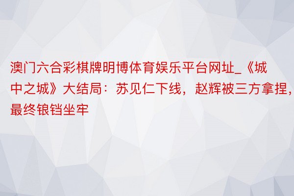 澳门六合彩棋牌明博体育娱乐平台网址_《城中之城》大结局：苏见仁下线，赵辉被三方拿捏，最终锒铛坐牢