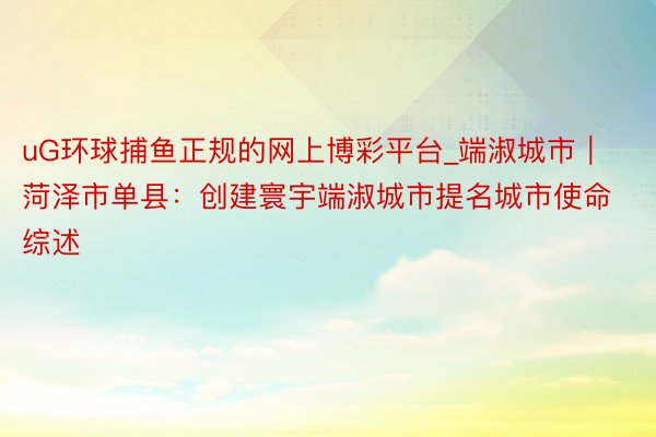 uG环球捕鱼正规的网上博彩平台_端淑城市｜菏泽市单县：创建寰宇端淑城市提名城市使命综述
