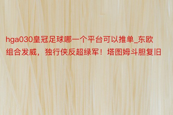 hga030皇冠足球哪一个平台可以推单_东欧组合发威，独行侠反超绿军！塔图姆斗胆复旧